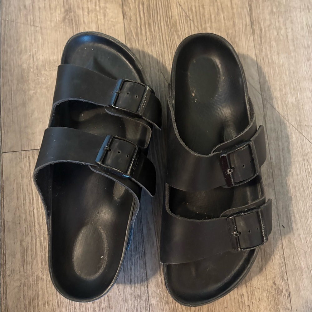 Classic Double-Buckle Slide Sandals in Black
